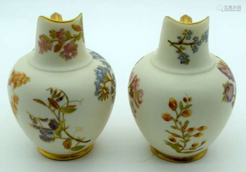 A PAIR OF ROYAL WORCESTER BLUSH IVORY FLATBACK JUGS painted ...