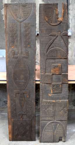 TWO AFRICAN TRIBAL YORUBA CARVED WOOD RELIEF PANELS . Larges...
