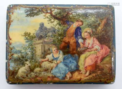 A RARE 19TH CENTURY EUROPEAN PAINTED IVORY SNUFF BOX AND COV...