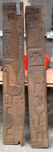 TWO AFRICAN TRIBAL YORUBA CARVED WOOD RELIEF PANELS. Largest...