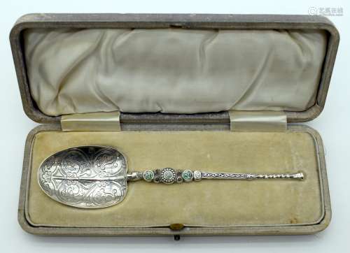 A CHARMING ARTS AND CRAFTS SILVER AND ENAMEL SILVER SPOON by...