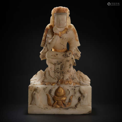 Stone Carved with colored White Jade Buddha Statue from Nort...