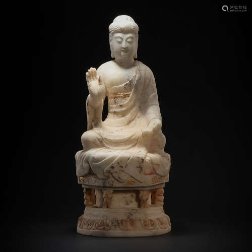 Stone Carved Colored Buddha Statue from Northern Wei