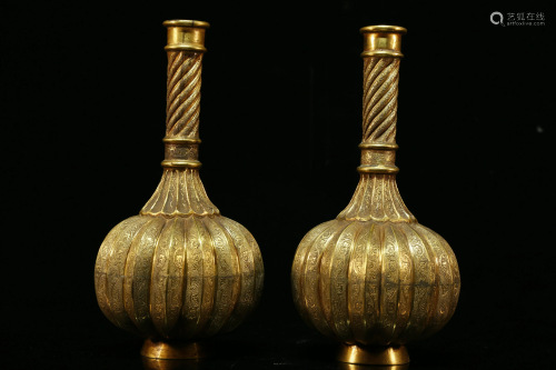 A Pair of Rare Gilt Bronze Vases