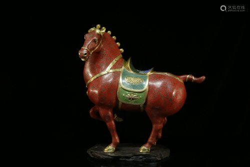 A rare cloisonne gilt bronze horse statue