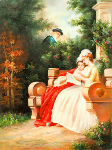 OIL PAINTING ON CANVAS OF TWO LADIES READING