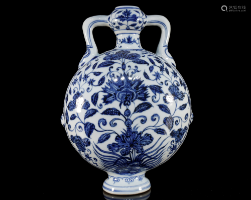 A Rare Blue-and-white Ruyi-shaped-eared Flowery Jar