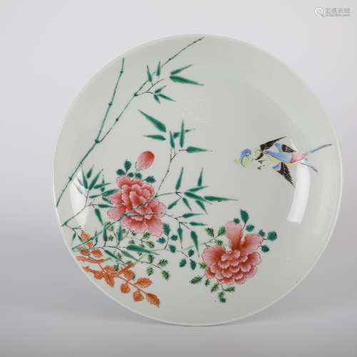 Qing,Fen cai flower and bird pattern plate