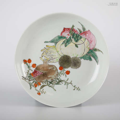Qing,Fen cai melon and fruit pattern plate