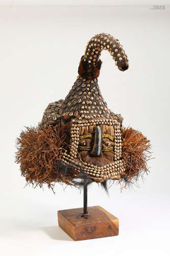 Kuba mixed media cap mask, DRC, with custom stand