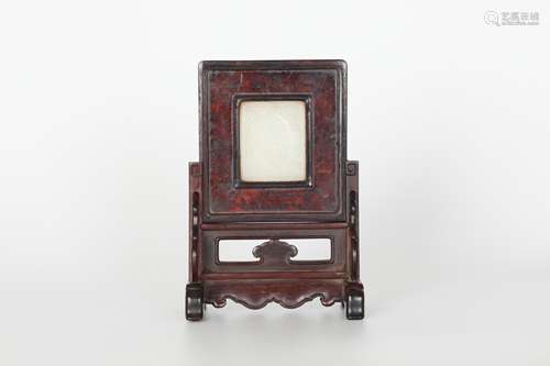 17th，Mahogany inlaid white jade screen