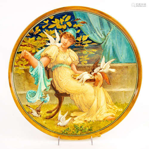 Pinder Bourne and Co Burslem Charger, Woman Feeding Birds