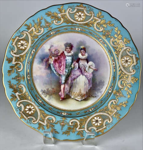 A MAGNIFICENT ENAMELED SEVRES PLATE