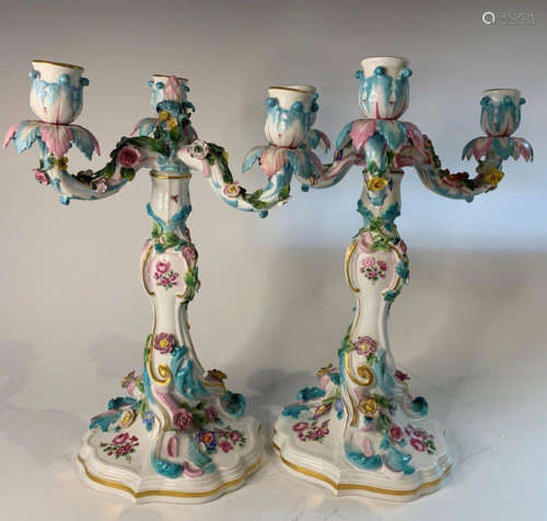 A PAIR OF 19TH C. MEISSEN CANDELABRA