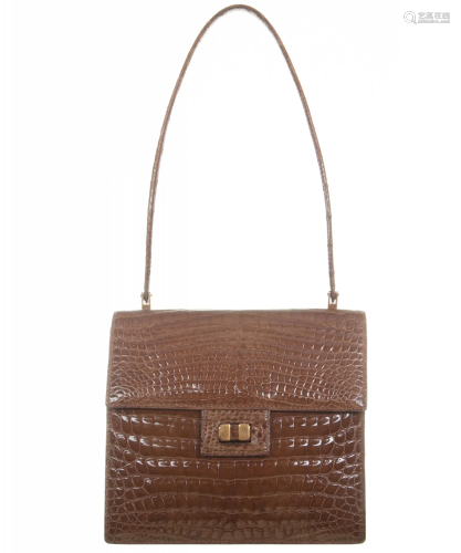 Vintage Beige Crocodile Shoulder Bag