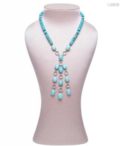 Siman Tu Turquoise Tassel Necklace