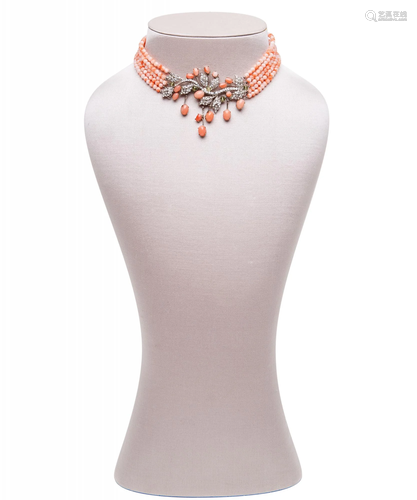 Siman Tu Five Strand Coral Choker