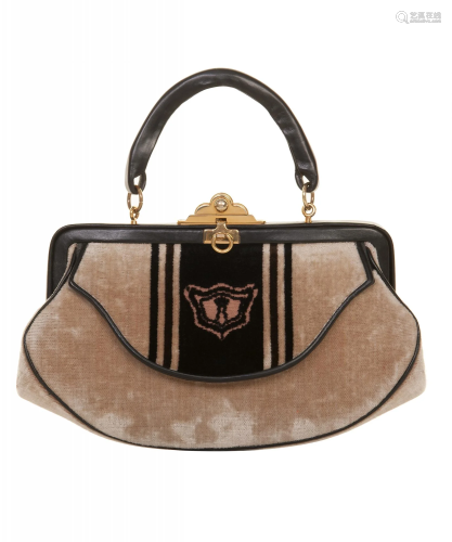 Roberta Di Camerino Beige and Black Velvet Bag