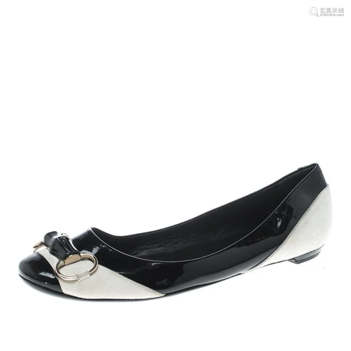 Gucci Black/White Patent Leather and Suede Bamboo