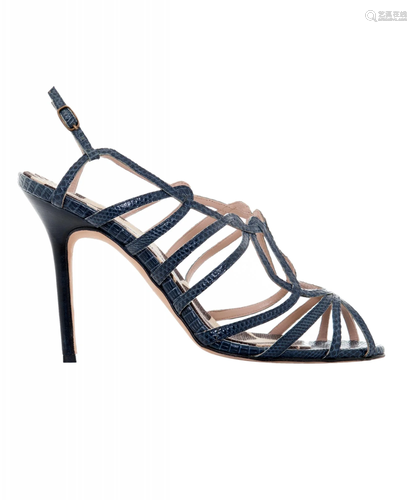 Manolo Blahnik Blue Lizard Leather Strappy Sandal