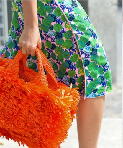 Prada Orange Raffia Grass Bag