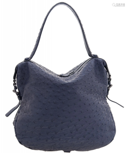 Bottega Veneta Blue Ostrich Noce Shoulder Bag