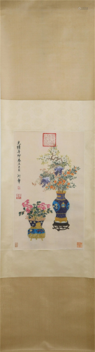 A CHINESE PAINTING OF FLOWERS IN VASE