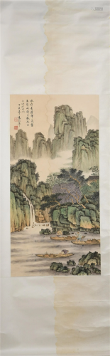 A CHINESE SCROLL PAINTING OF FIGURE IN LANDSCAPE
