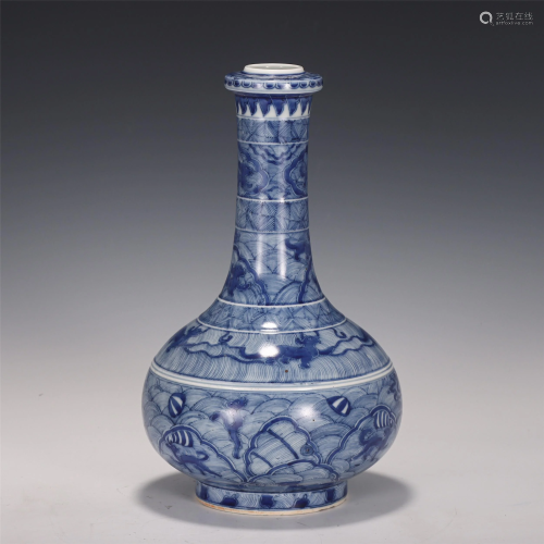 A CHINESE BLUE&WHITE SEA-WATER-&-BEASTS PORCELAIN VASE