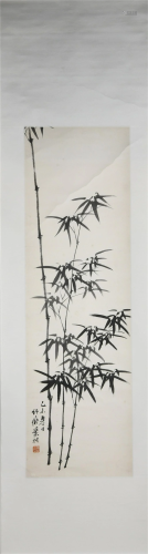 A CHINESE INK SCROLL PAINTING OF BAMBOOS