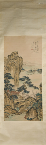 A CHINESE SCROLL PAINTING OF MOUNTAINS VIEWS
