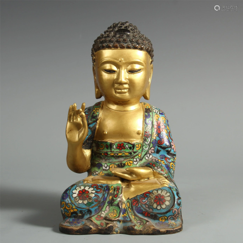 A CHINESE CLOISONNE FIGURE OF BUDDHA SAKYAMUNI