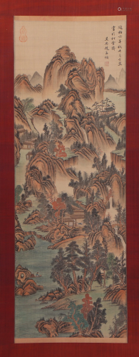 A CHINESE SCROLL PAINTING PINES TREE IN MOUNTAINS