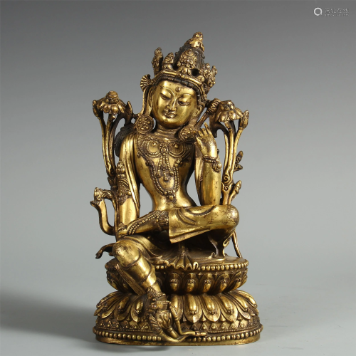 A CHINESE GILT BRONZE FIGURE OF BUDDHA GUANYIN