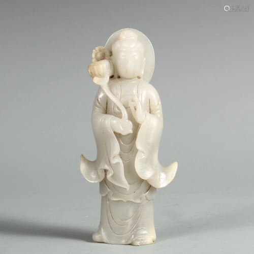 A CHINESE JADE CARVING FIGURE OF BUDDHA GUANYIN