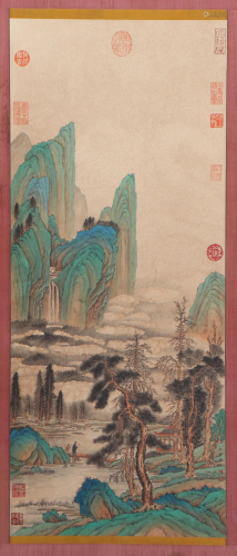 A CHINESE SCROLL PAINTING LANDSCAPE& FIGURE