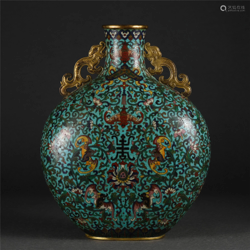 A CHINESE CLOISONNE FLORAL DESIGNS DOUBLE HANDLES …