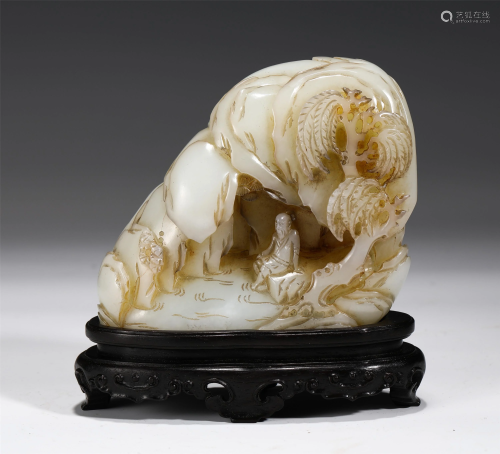 A CHINESE FIGURE AND MOUNTAIN-SHAPE JADE DECORATION