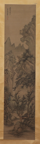 A CHINESE SCROLL PAINTING OF MOUNTAINS VIEWS