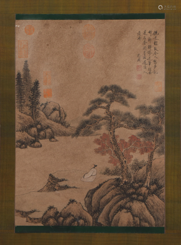 A CHINESE SCROLL PAINTING SCHOLAR UNDER THE TREE