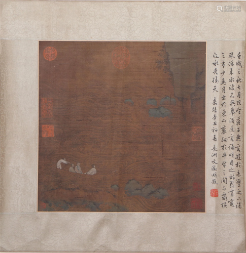 A CHINESE SCROLL PAINTING OF FIGURE & CALLIGRAPHY