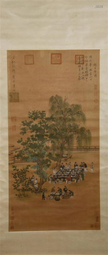 A CHINESE PAINTING OF FIGURE UNDER THE TREE