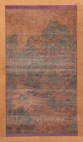 A CHINESE SCROLL PAINTING OF MOUNTAIN VIEWS