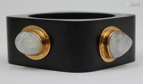 JEWELRY. Carved Wood and Polished Stone Bracelet.