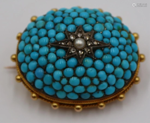 JEWELRY. Victorian 14kt Gold Turquoise and Diamond
