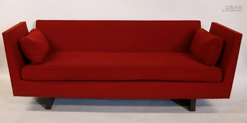 Vintage Wormley Dunbar Style Wing Arm Sofa In Red