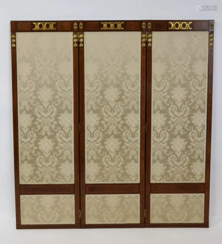 Antique Gilt Decorated 3 Panel Screen With Silk