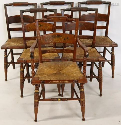 6 Matched Antique Hitchcock Style Chairs.