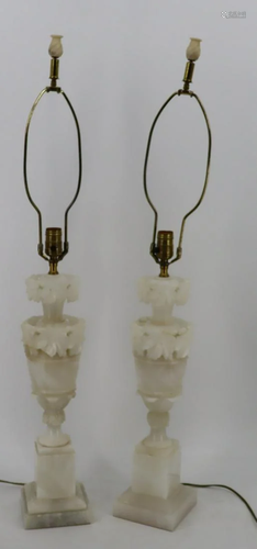 A Large Pair Of Onyx Urn Form Lamps.