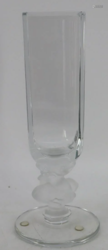 Lalique France Signed Glass Pedestal Vase.